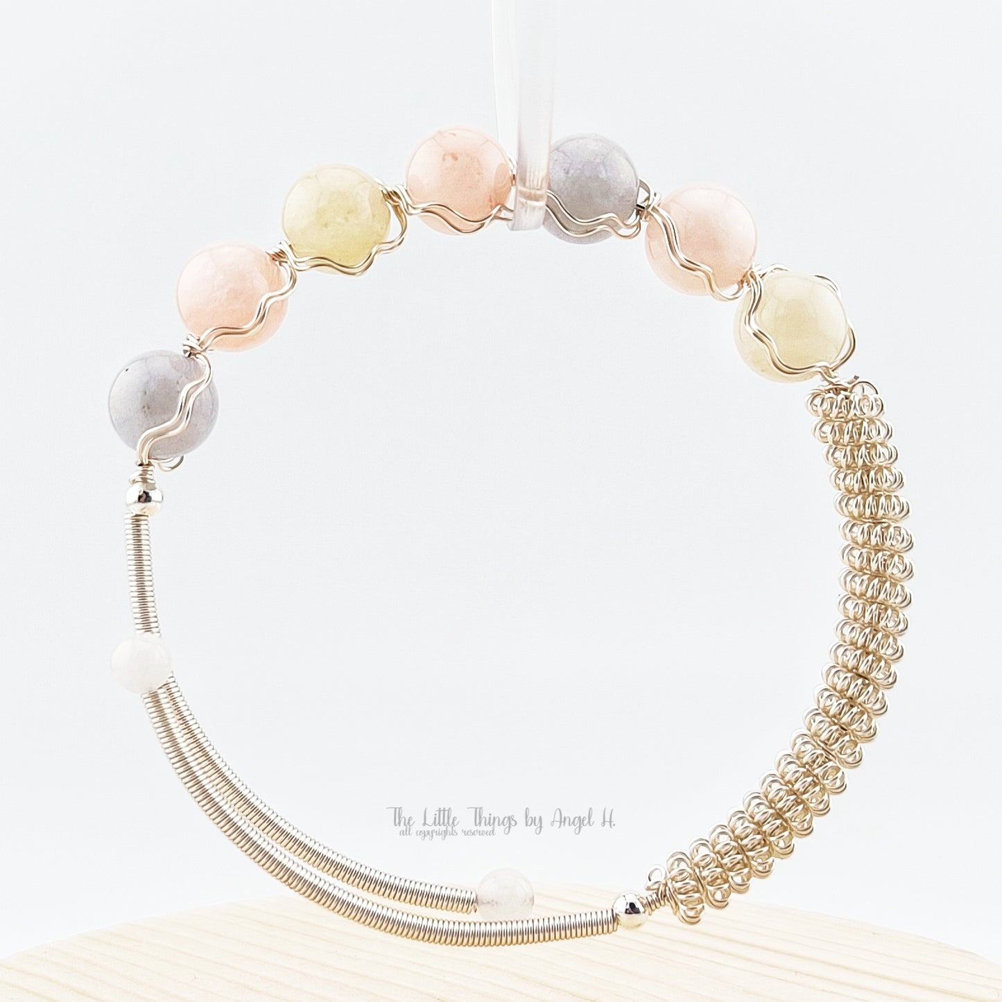 Hand Wired with Natural Morganite and Baroque Pearl Gems Bangle