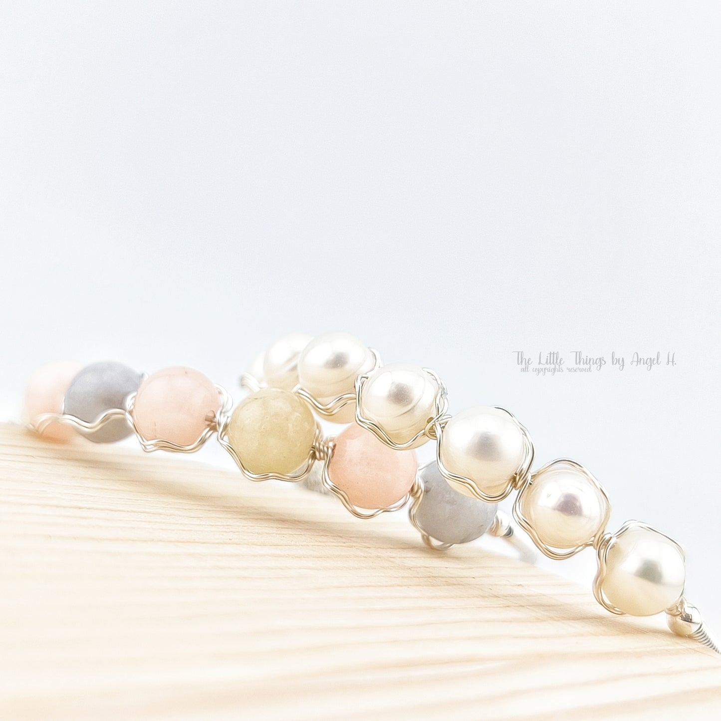 Hand Wired with Natural Morganite and Baroque Pearl Gems Bangle