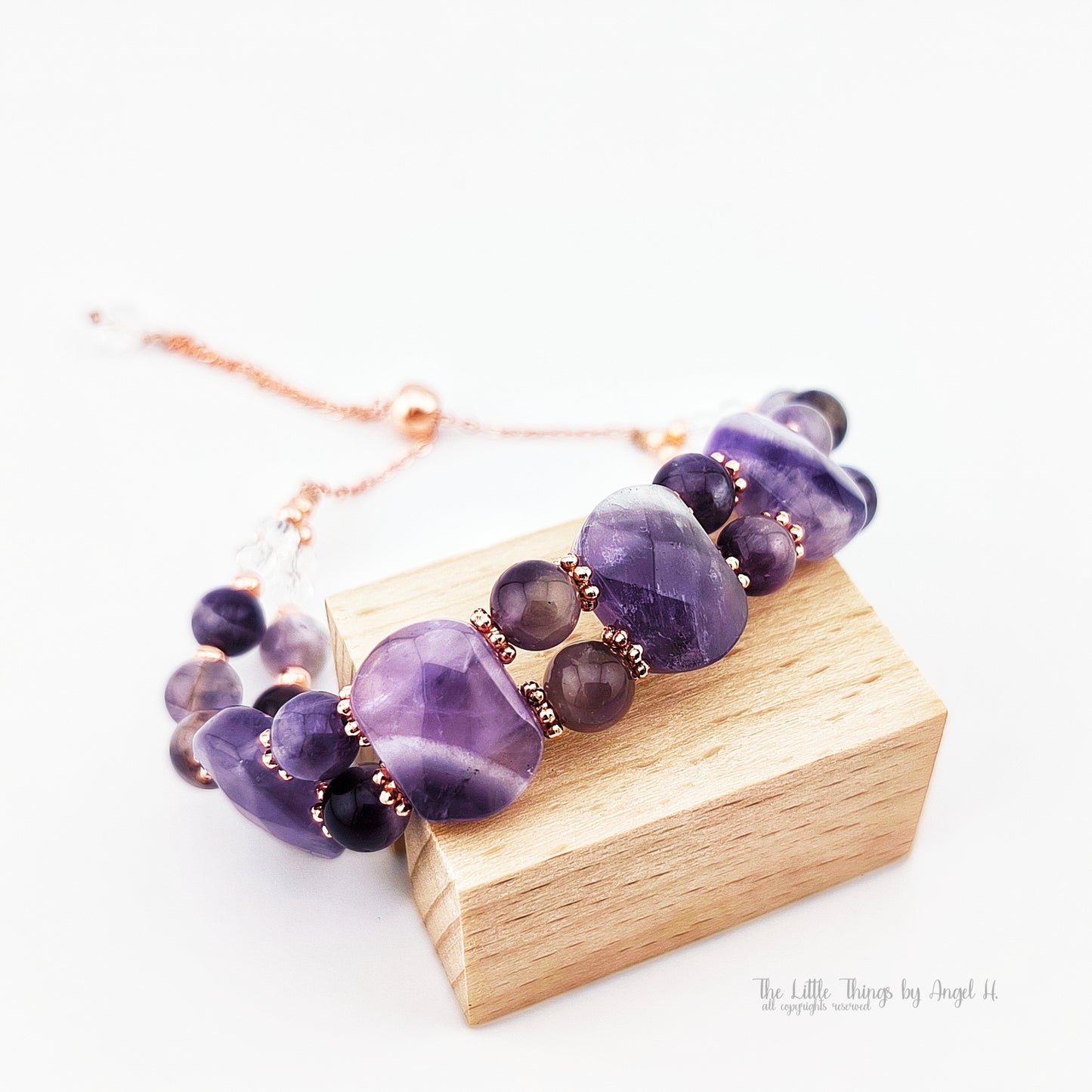 Chevron Amethyst Faceting Oval and Bead Chain Bracelet