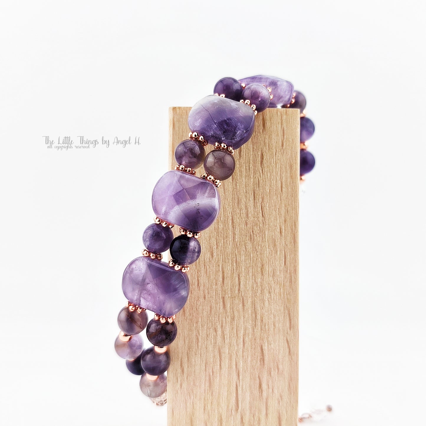 Chevron Amethyst Faceting Oval and Bead Chain Bracelet