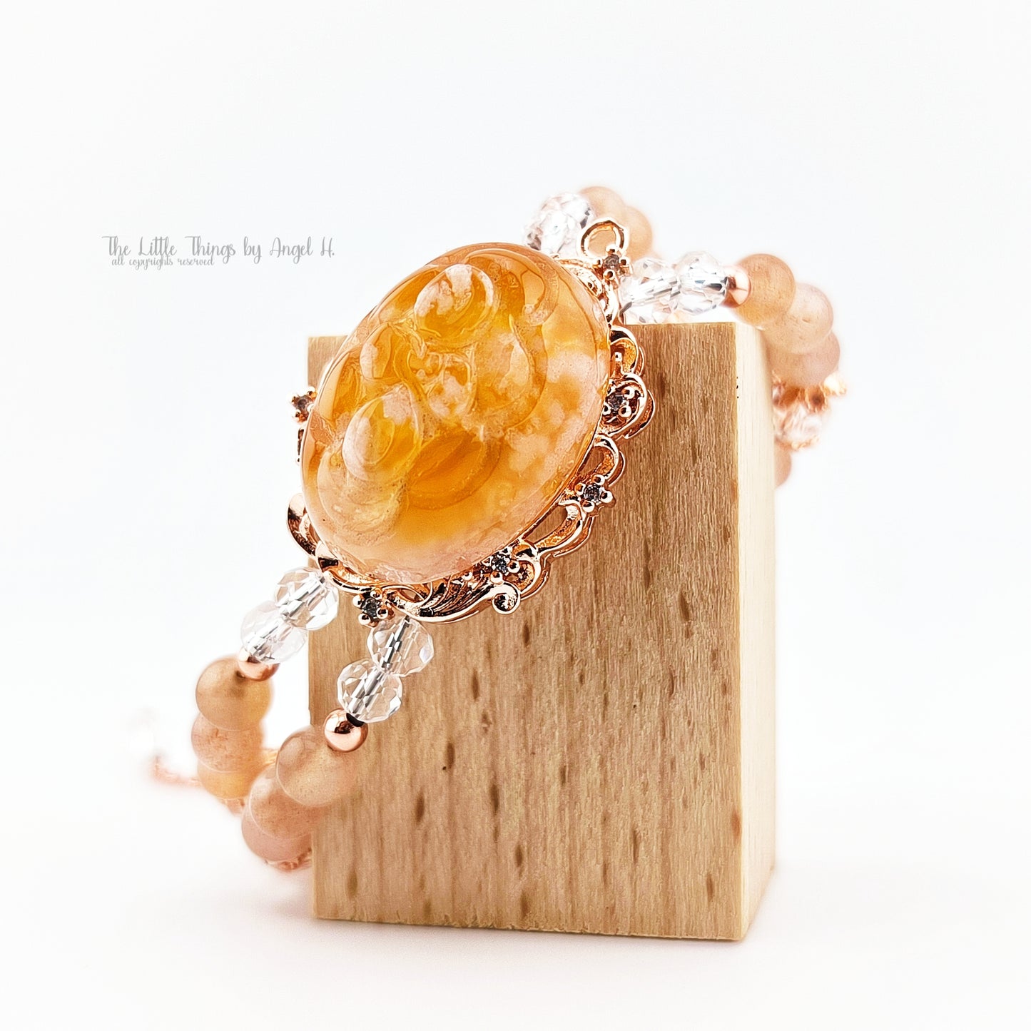 Carved Cherry Blossom Agate with Sunstone Gems Bracelet