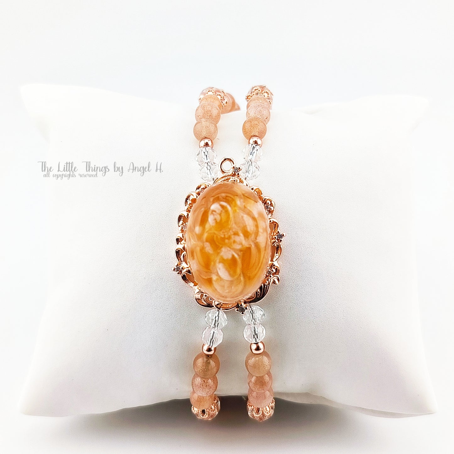 Carved Cherry Blossom Agate with Sunstone Gems Bracelet