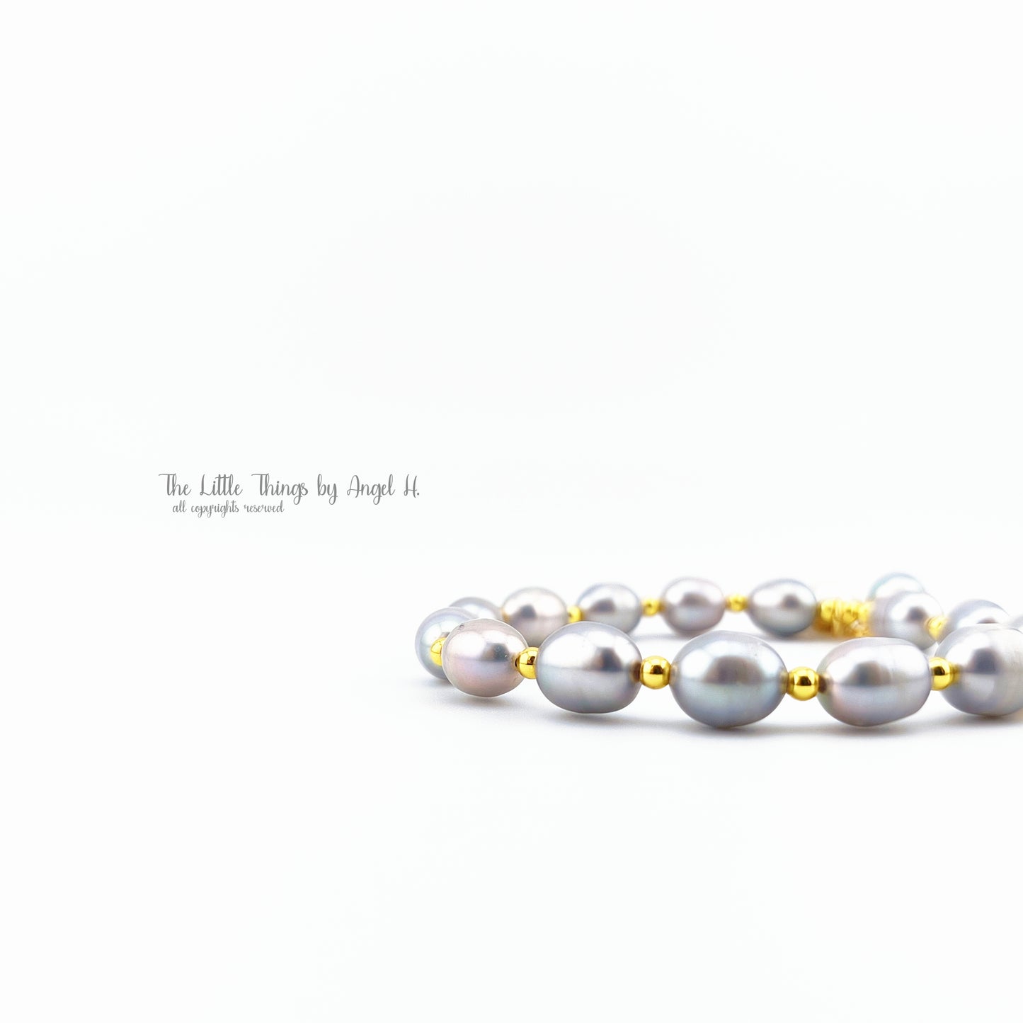 Rare Natural Oval Grey Pearls Charm Bracelet