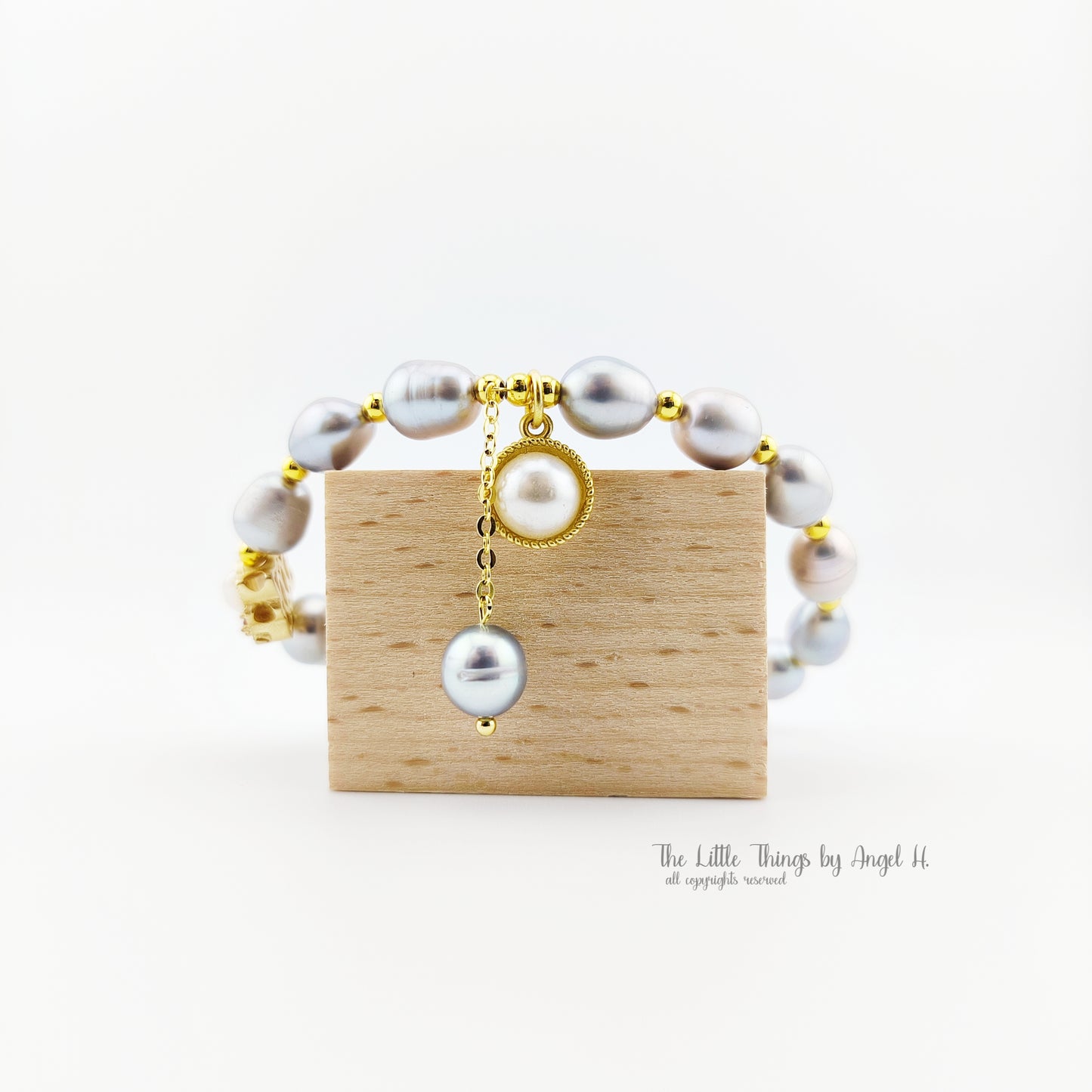 Rare Natural Oval Grey Pearls Charm Bracelet