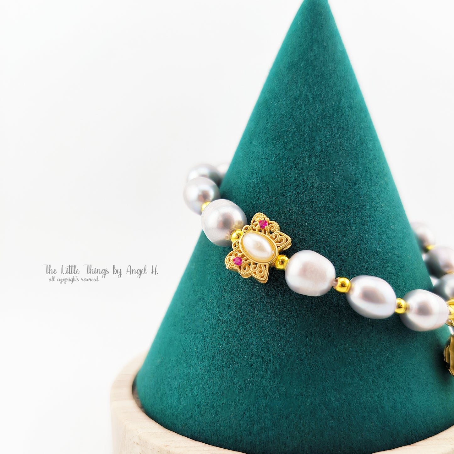 Rare Natural Oval Grey Pearls Charm Bracelet