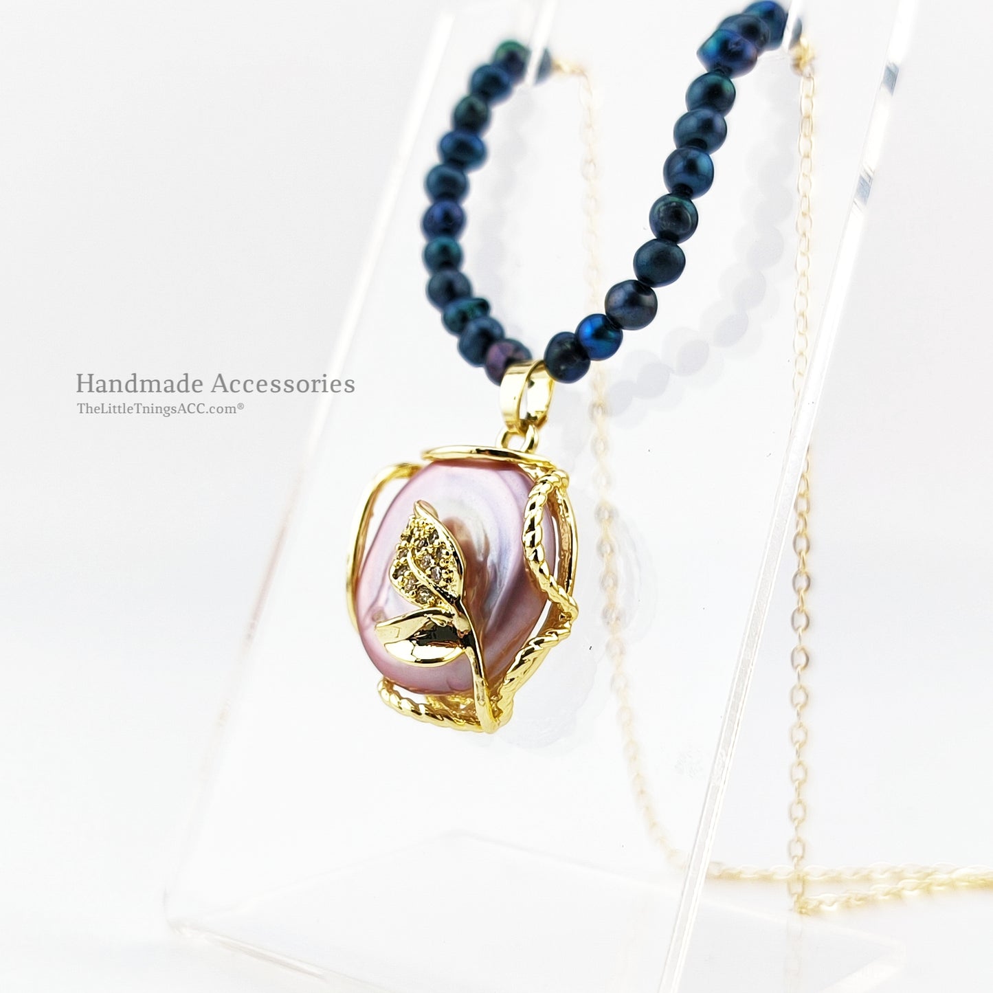 Huge Baroque Pearl Zircon Pendant Necklace