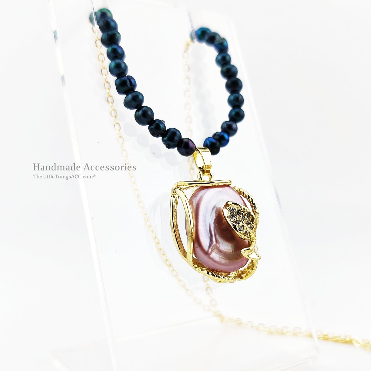 Huge Baroque Pearl Zircon Pendant Necklace