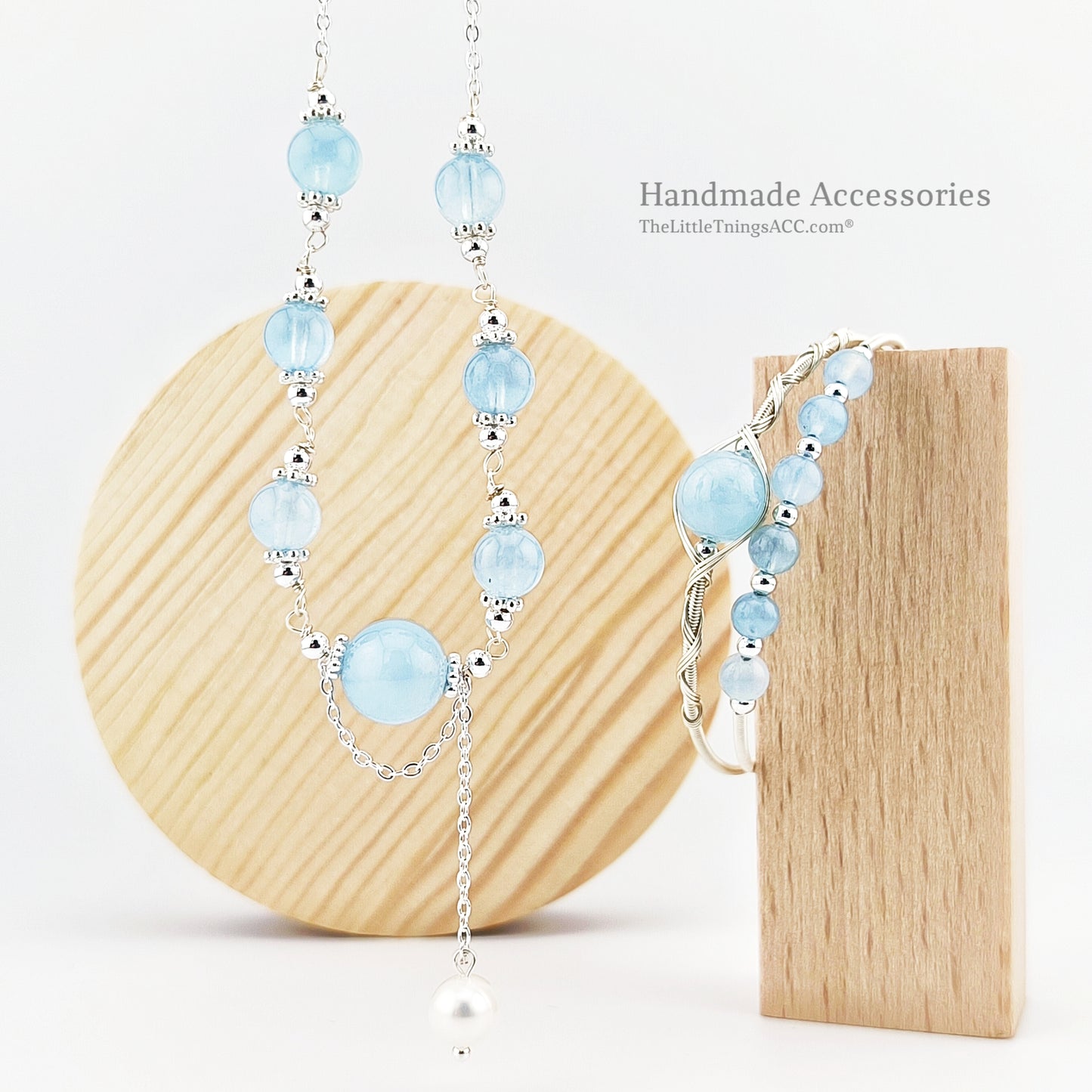 “Ocean Tides” — Aquamarine & Pearl Minimalist Jewelry Set