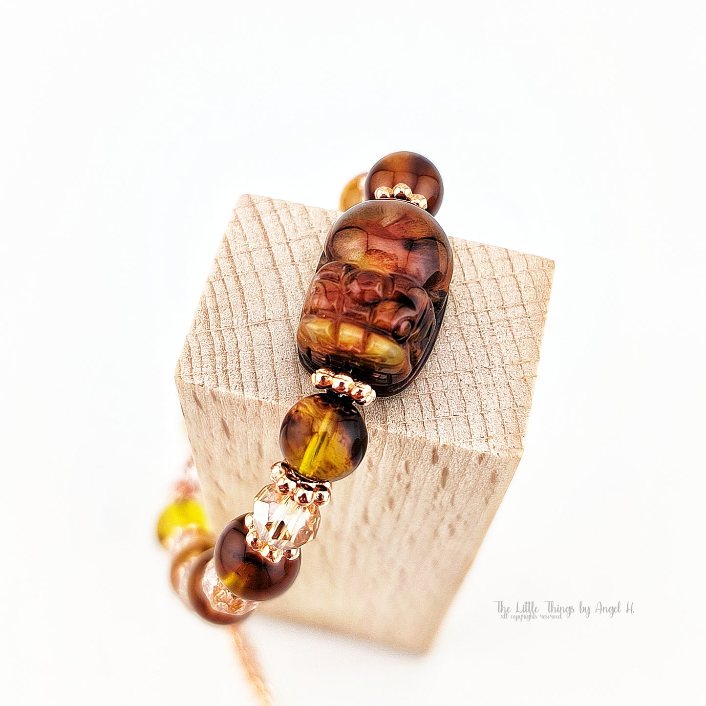 Gradient Amber with Hand Carved Rutilated Mythical Wild Animal Bracelet