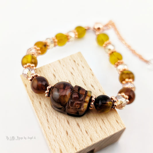Gradient Amber with Hand Carved Rutilated Mythical Wild Animal Bracelet
