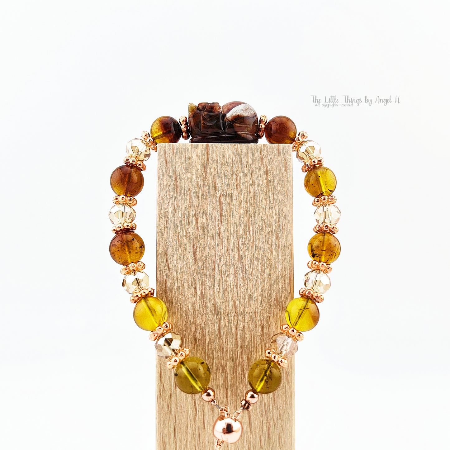 Gradient Amber with Hand Carved Rutilated Mythical Wild Animal Bracelet