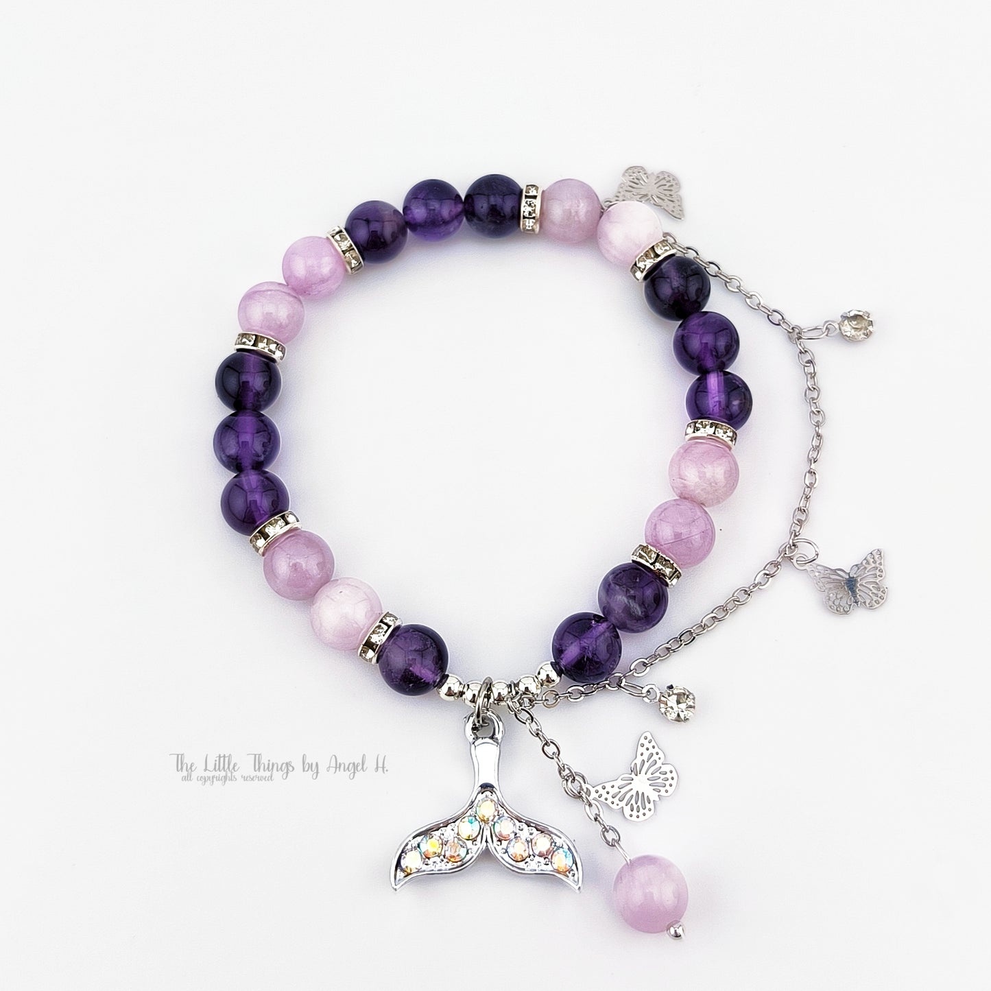 Natural Amethyst and Kunzite Gems Zircon Mermaid Tail Bracelet