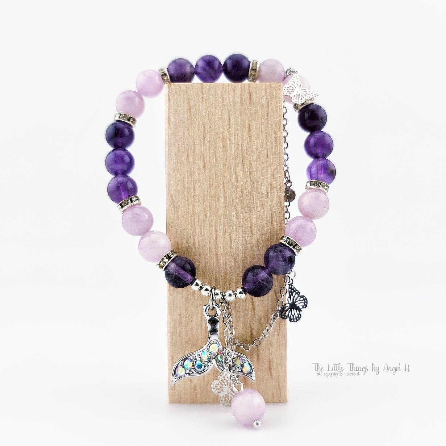 Natural Amethyst and Kunzite Gems Zircon Mermaid Tail Bracelet