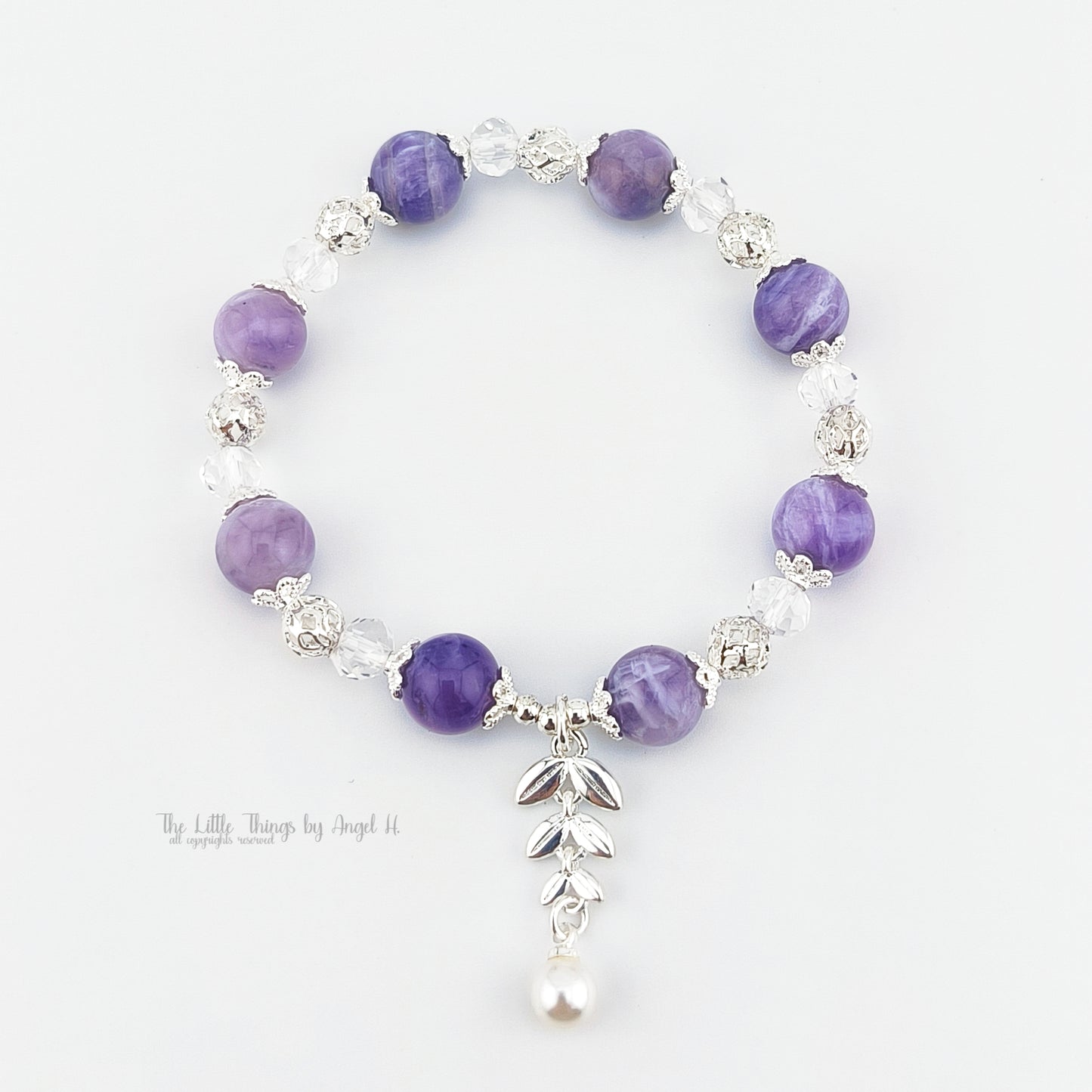 Natural Cheveron Amethyst with Silver-Plated Charm Bracelet