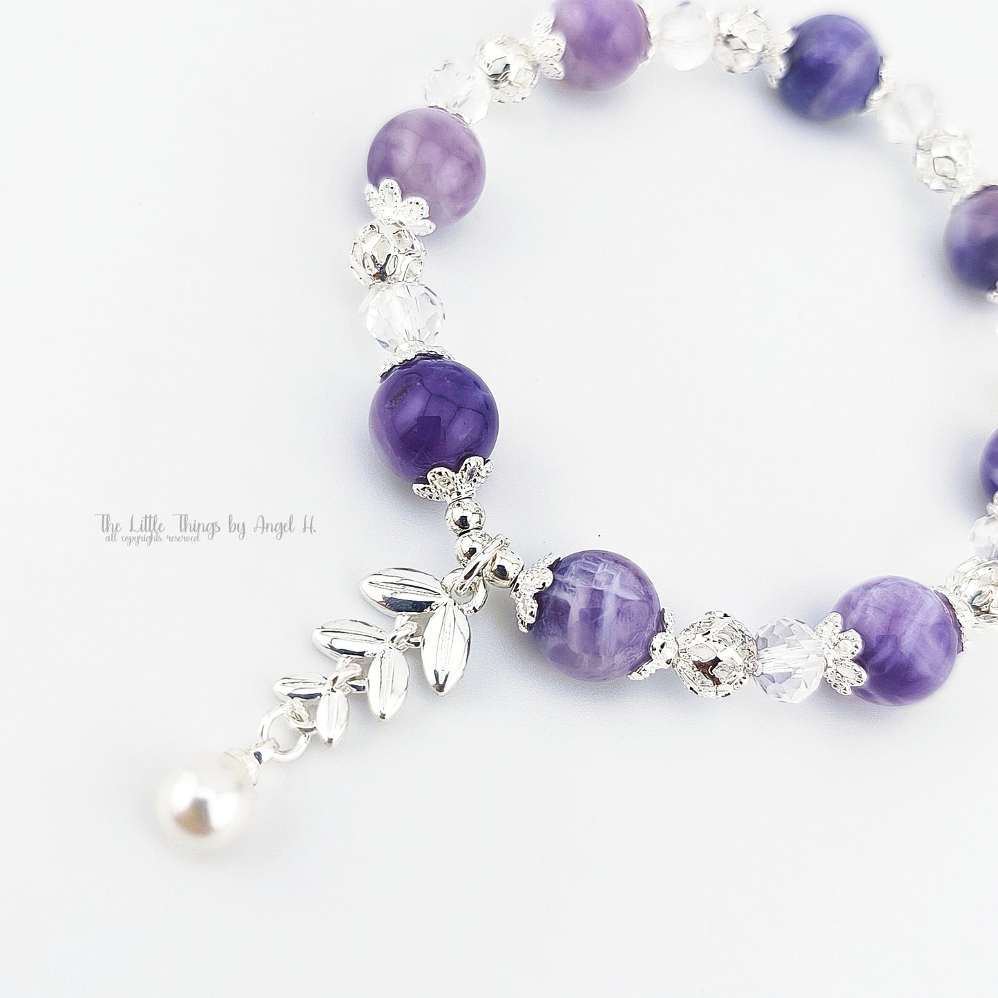 Natural Cheveron Amethyst with Silver-Plated Charm Bracelet