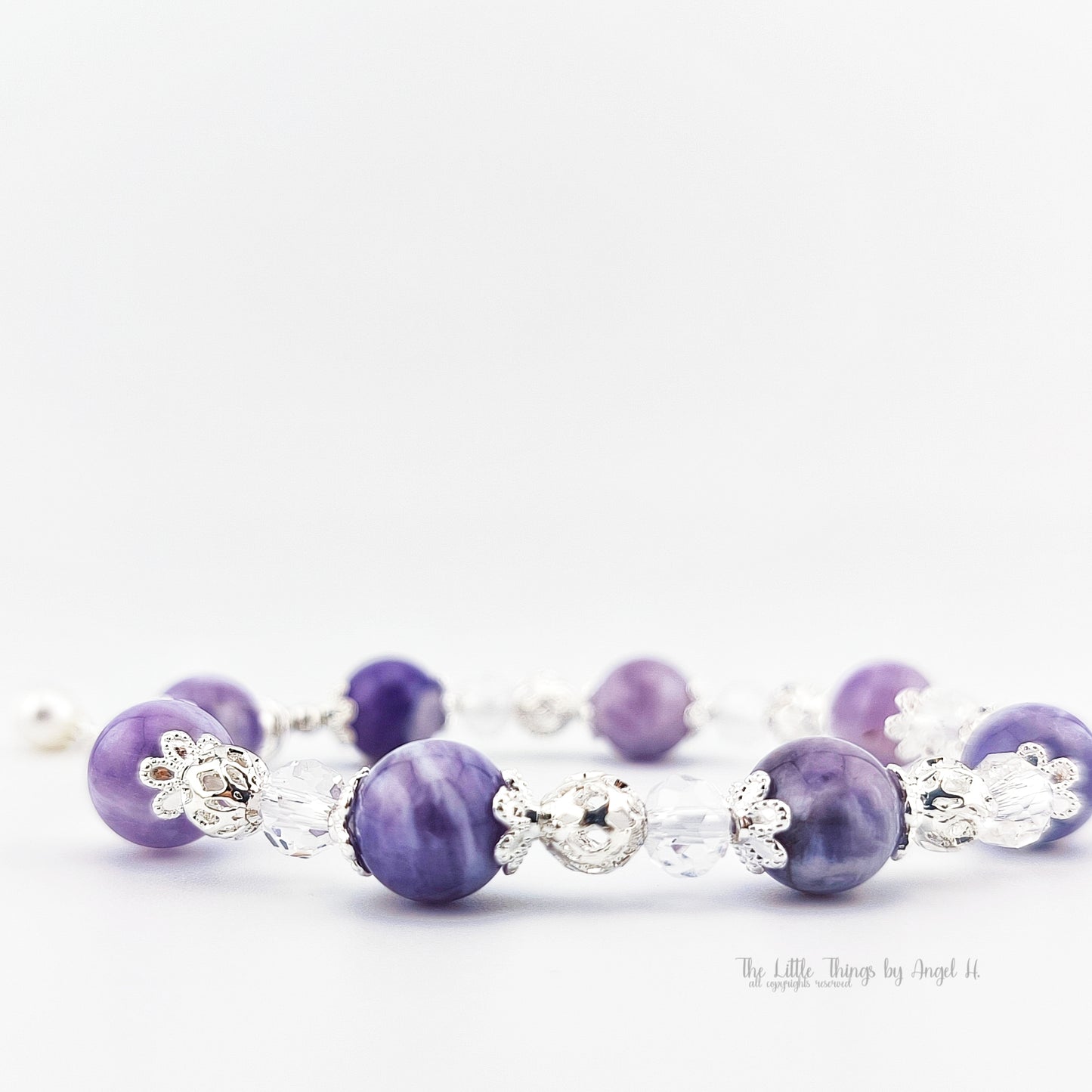 Natural Cheveron Amethyst with Silver-Plated Charm Bracelet