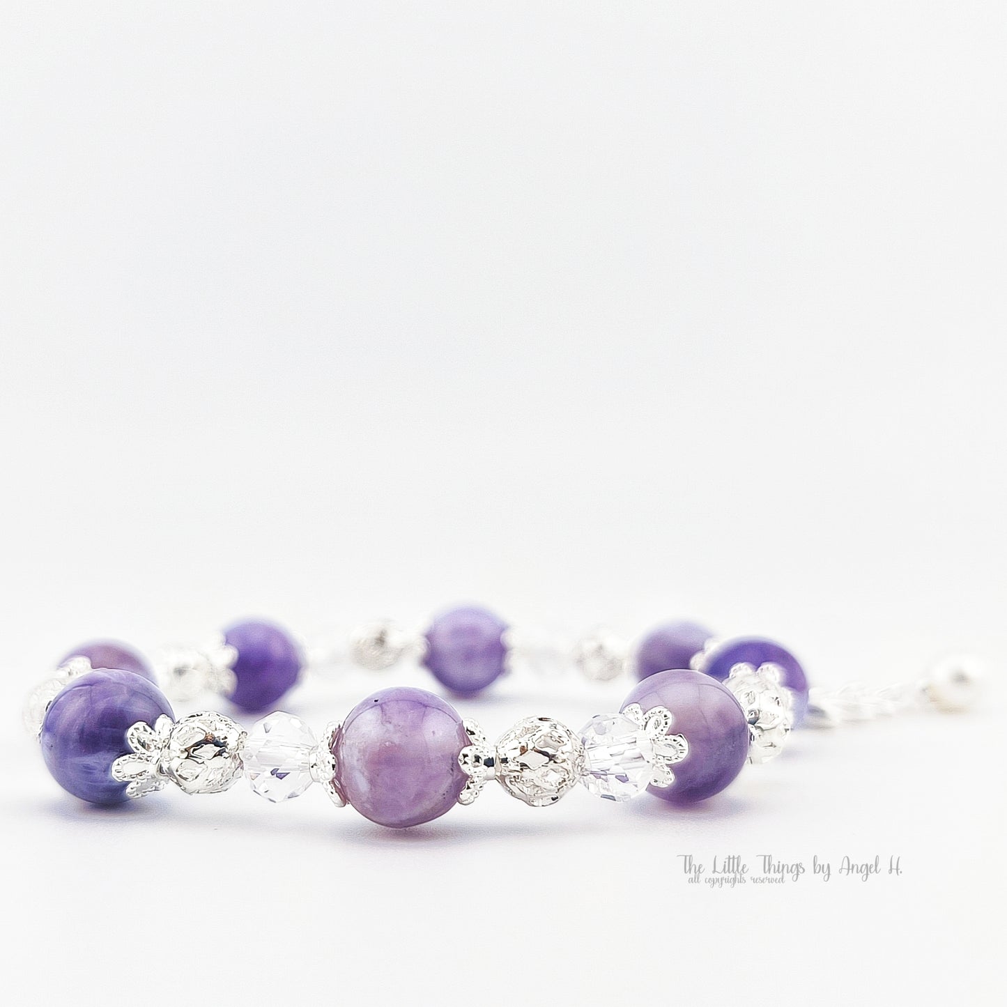 Natural Cheveron Amethyst with Silver-Plated Charm Bracelet