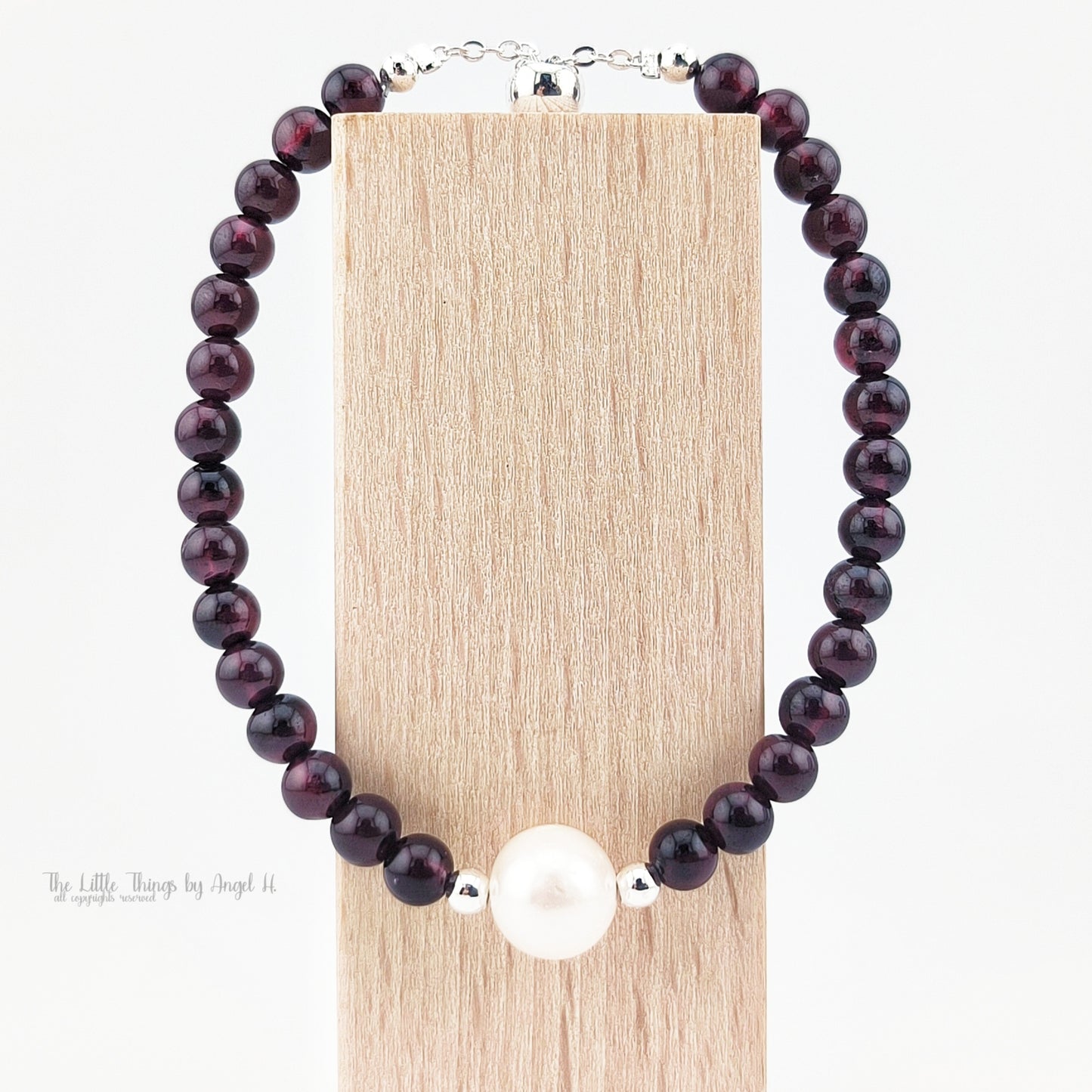 Bloody-Red Garnet Gems and Natural Fresh Water Pearl Bracelet