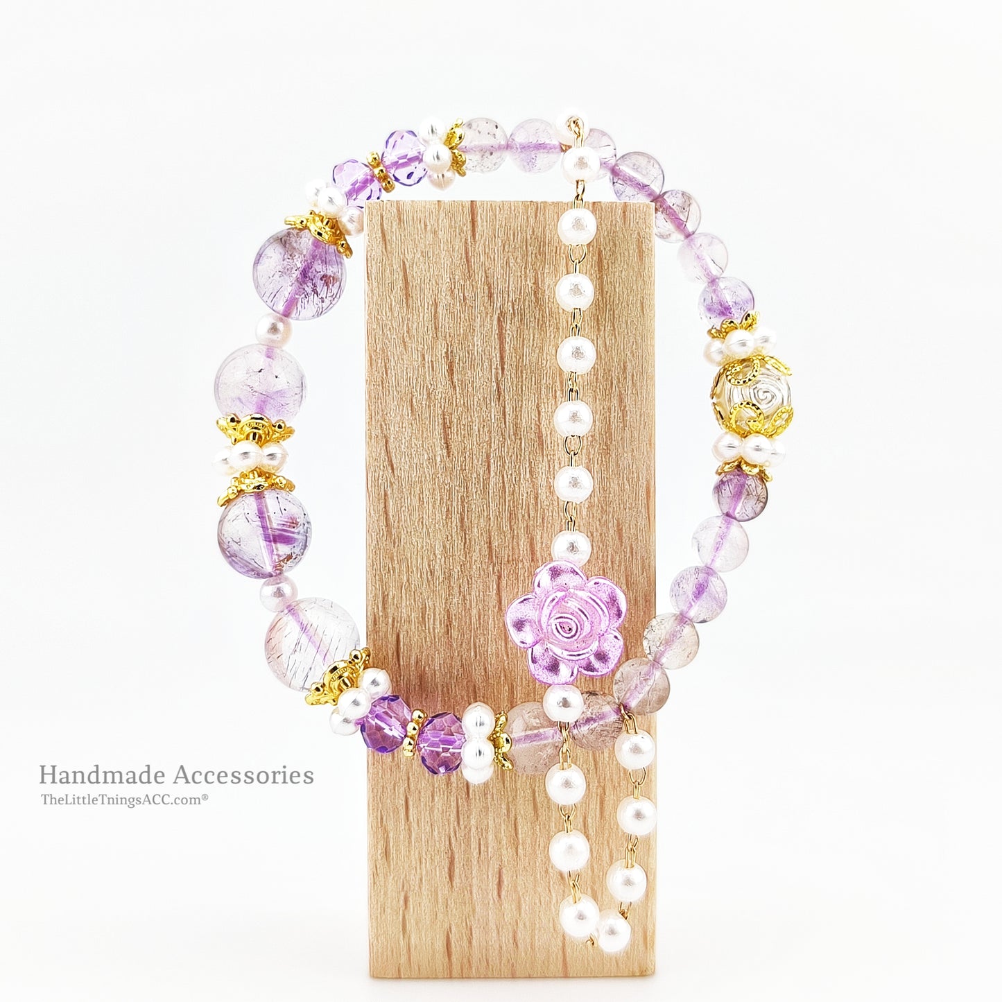 Romantic Purple Azeztulite Rose Charm Bracelet