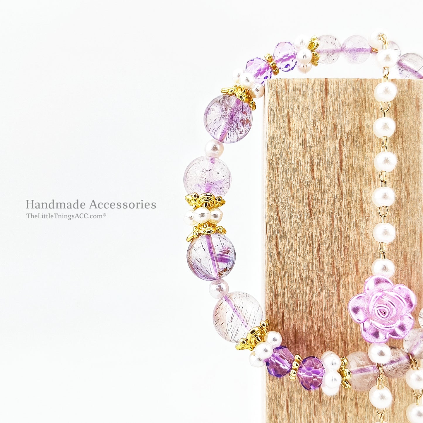 Romantic Purple Azeztulite Rose Charm Bracelet