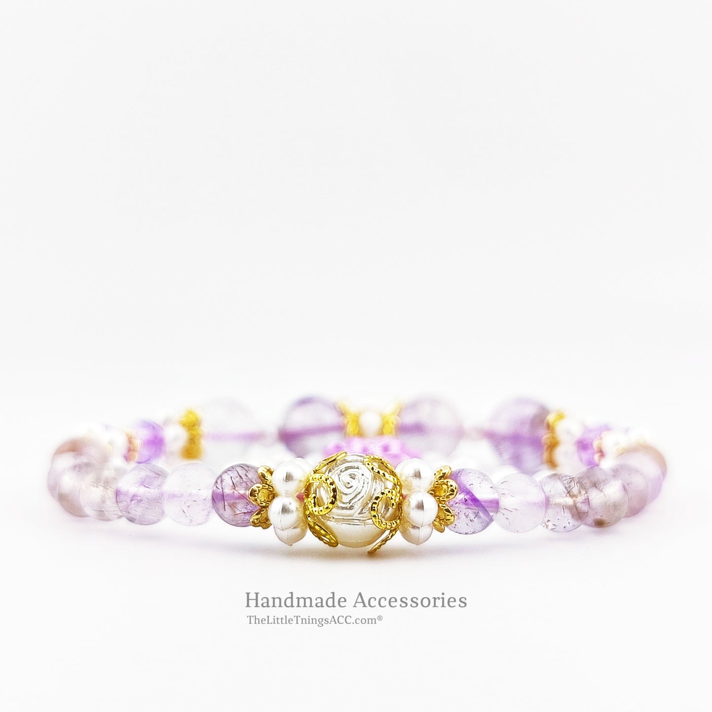 Romantic Purple Azeztulite Rose Charm Bracelet