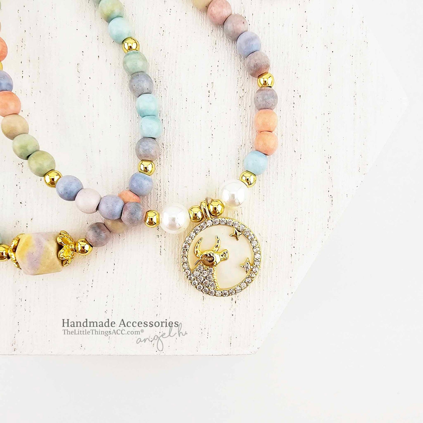 Natural Rainbow Stone Taurus Double Bracelet