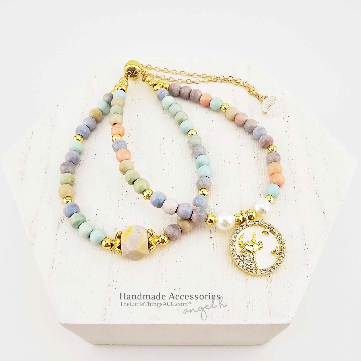 Natural Rainbow Stone Taurus Double Bracelet