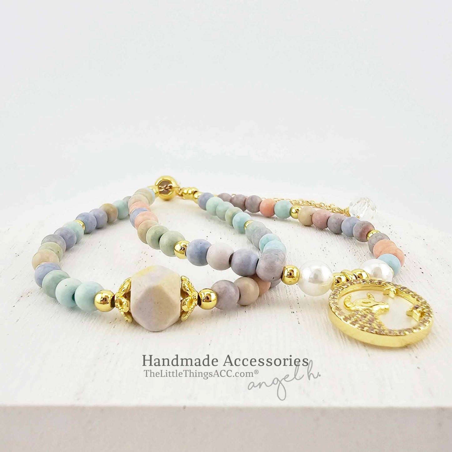 Natural Rainbow Stone Taurus Double Bracelet