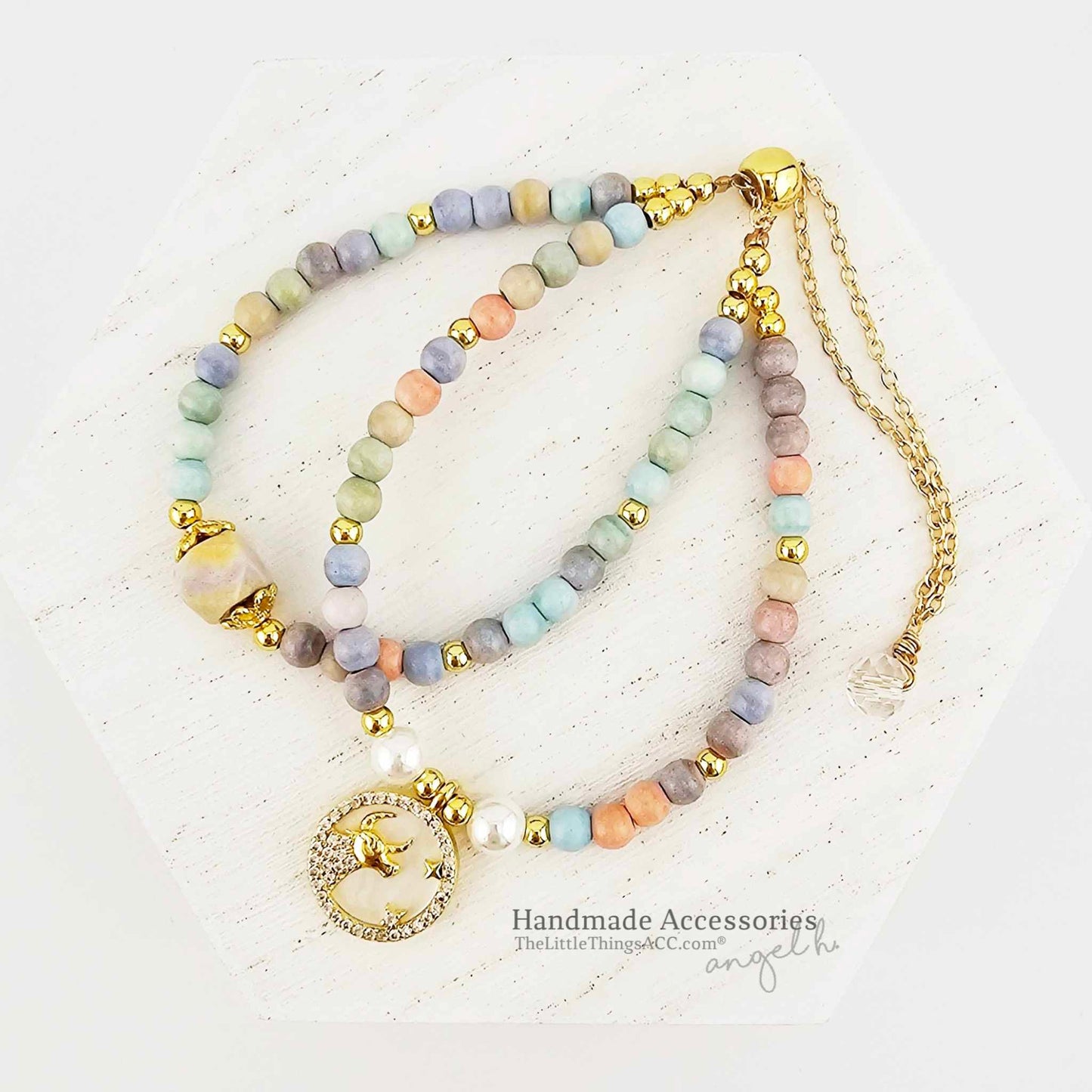 Natural Rainbow Stone Taurus Double Bracelet