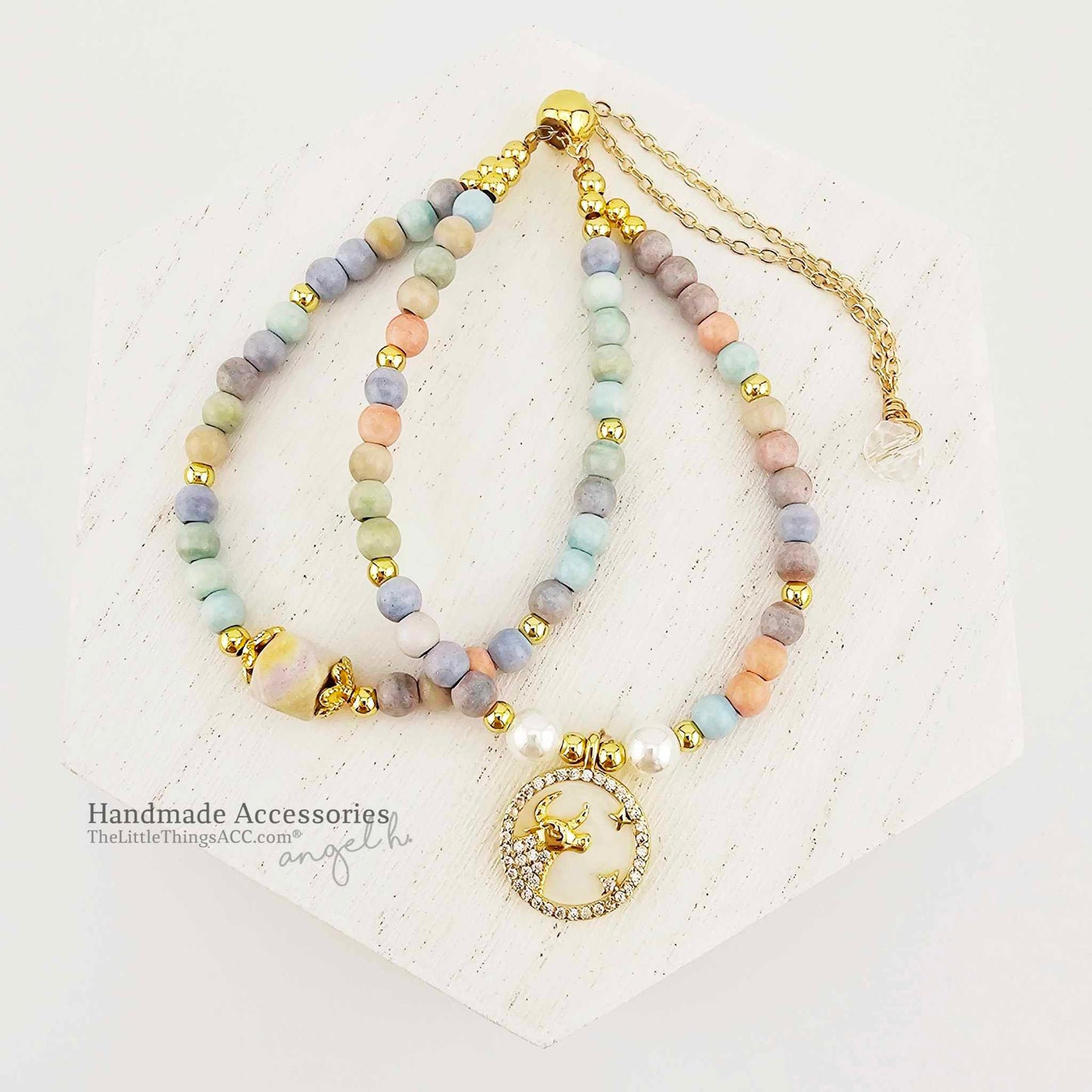 Natural Rainbow Stone Taurus Double Bracelet