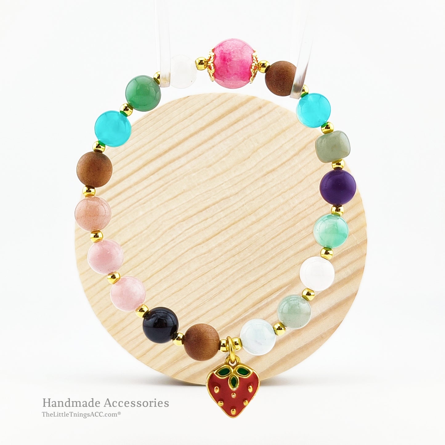 Natural Multi Gems S925 Silver Strawberry Pendant Bracelet