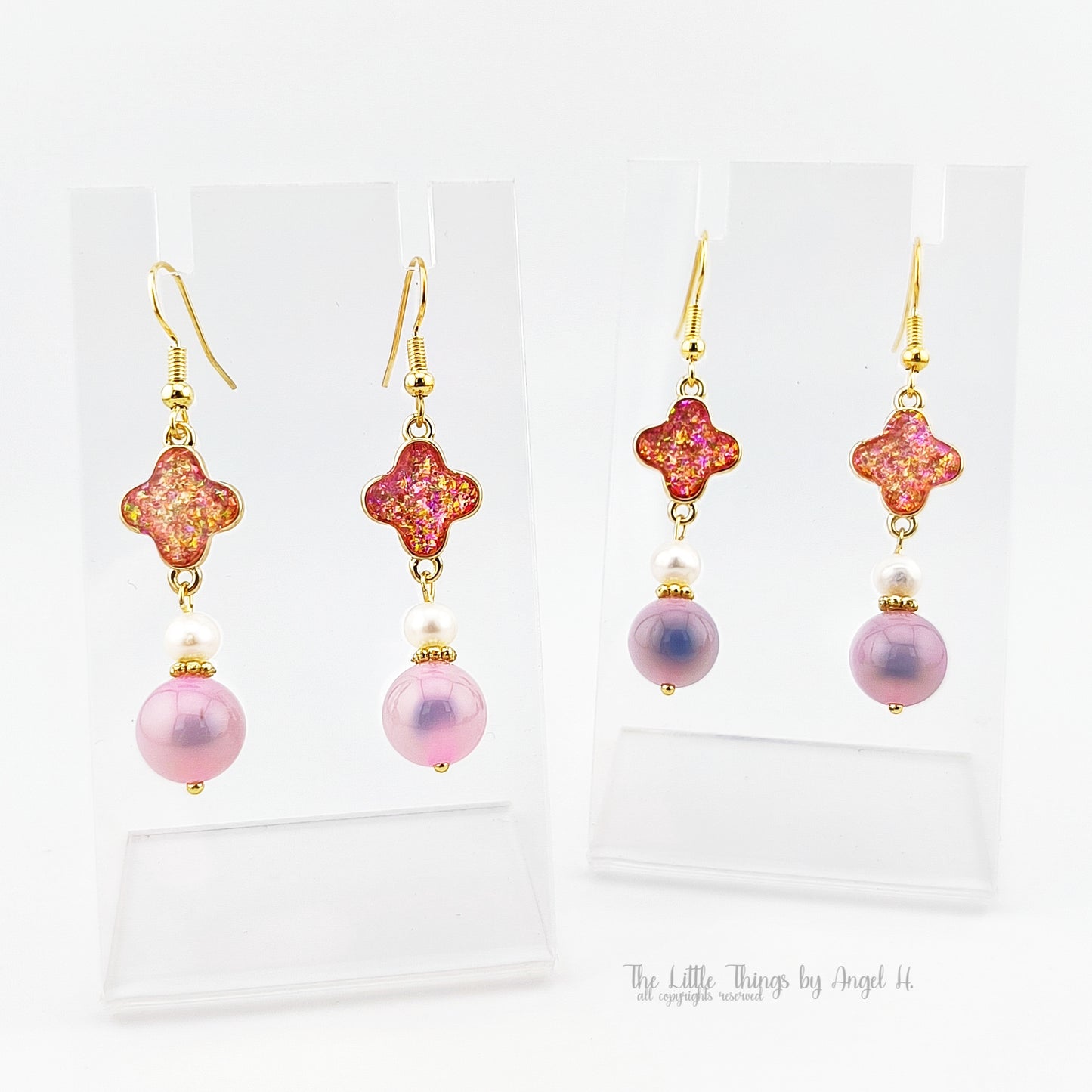 Natural Candy Agate with Enamel Flower 18K-plated Earrings