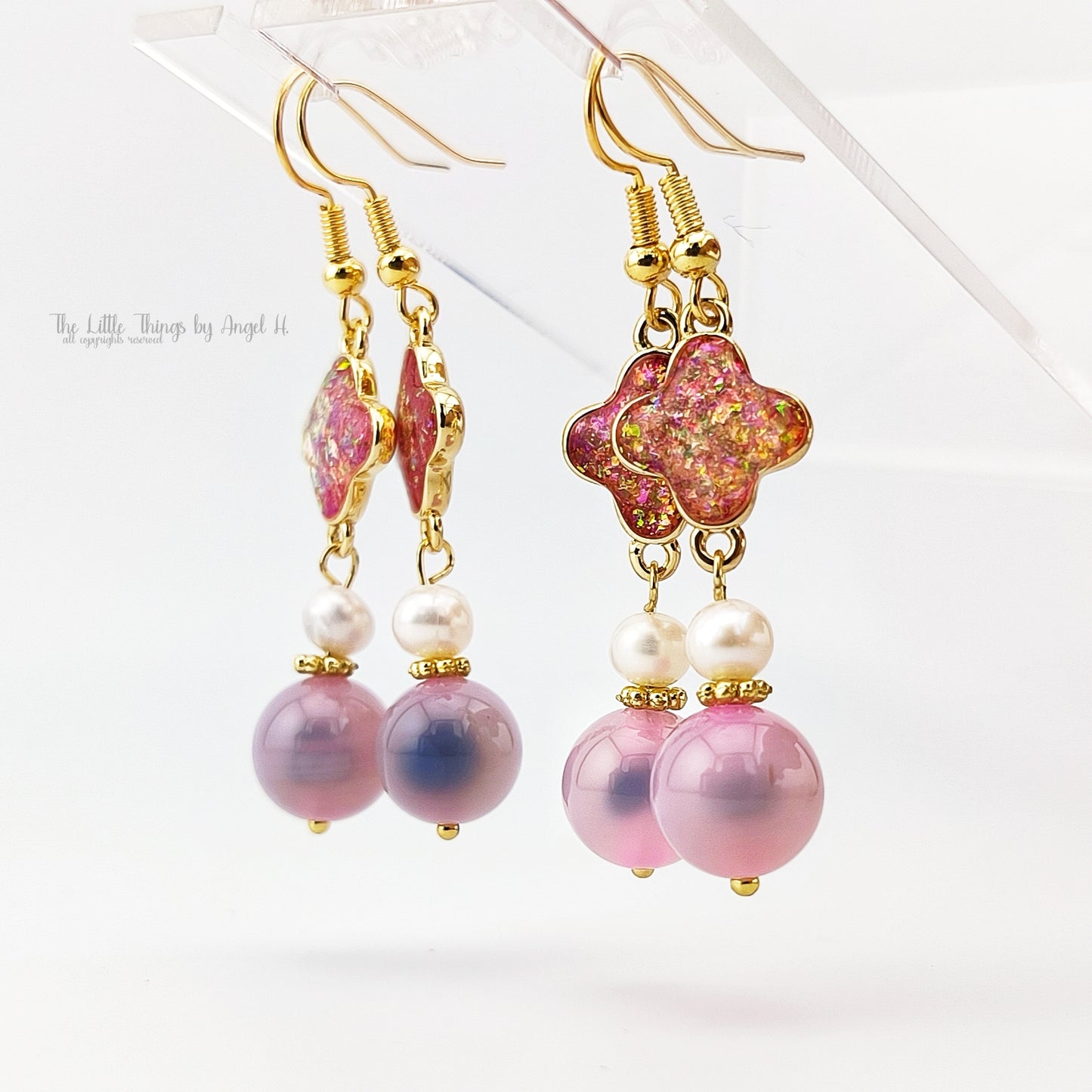 Natural Candy Agate with Enamel Flower 18K-plated Earrings