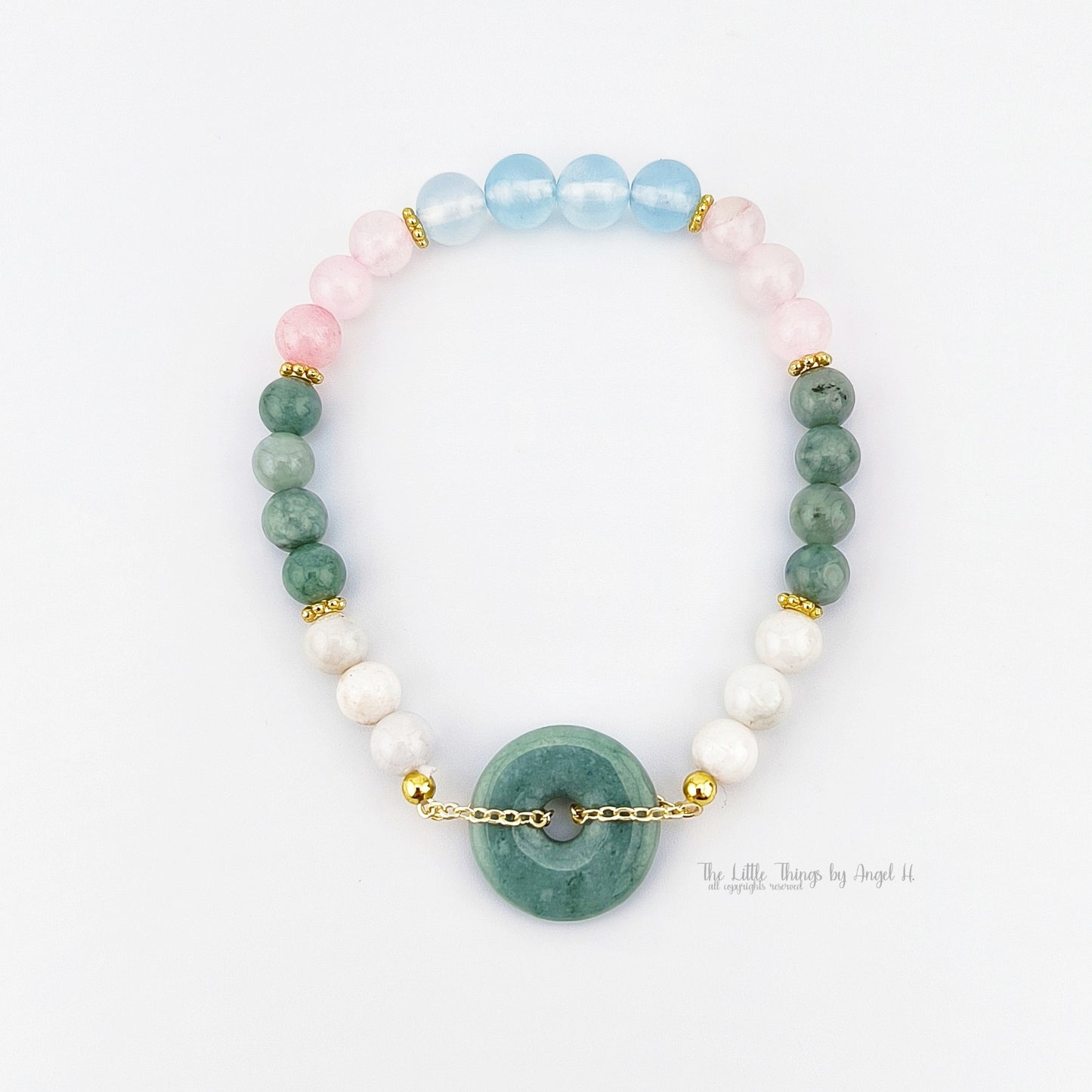 Nature Bluewaterkindofjadeite with Crystal Gems Peace Buckle Bracelet