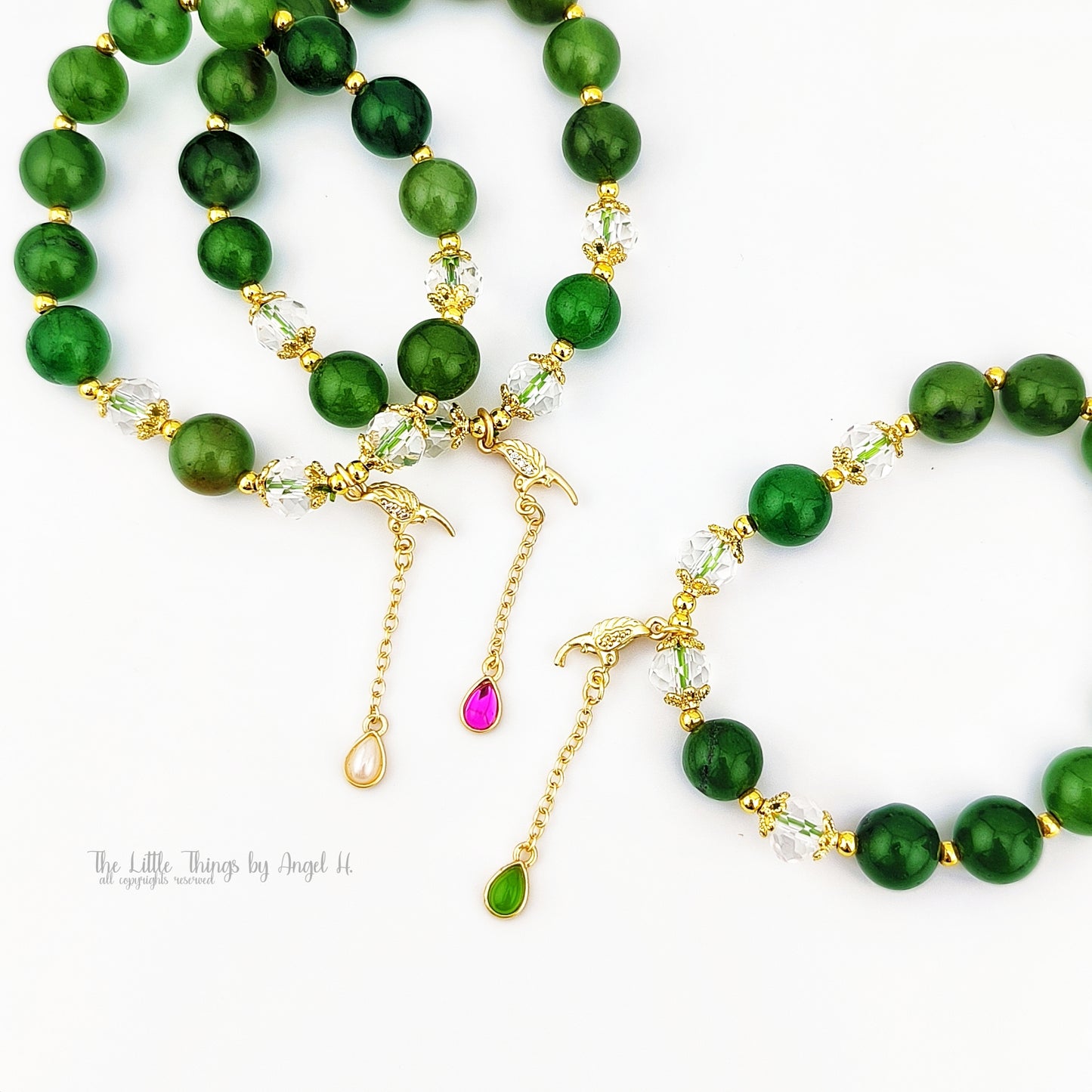 Natural Aventurine and Quartz Gems Bird Pendant Bracelet