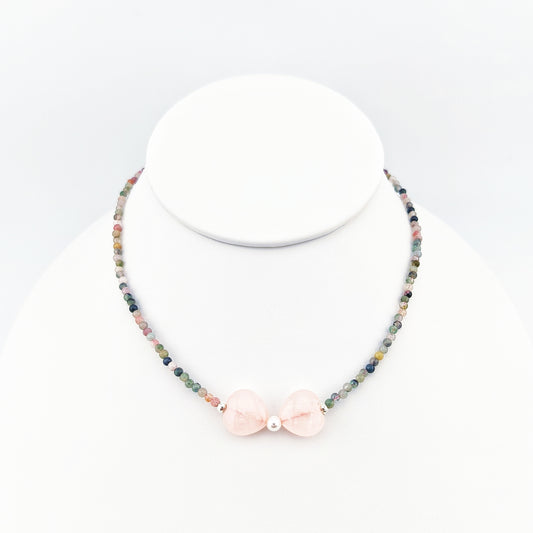 Tourmaline with Peachy- Color Rose Quartz Necklace