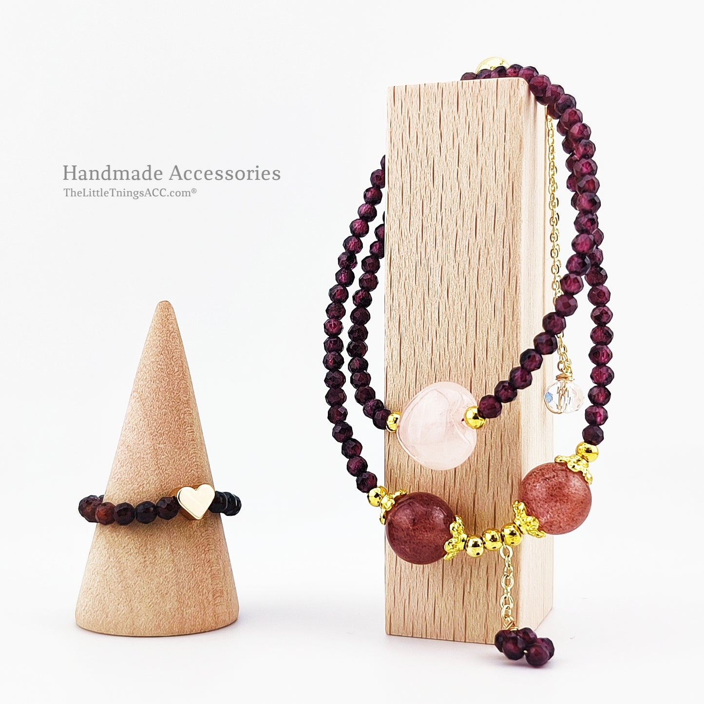 Facet Garnet, Rose and Strawberry Quartz Fine Jewelry Set