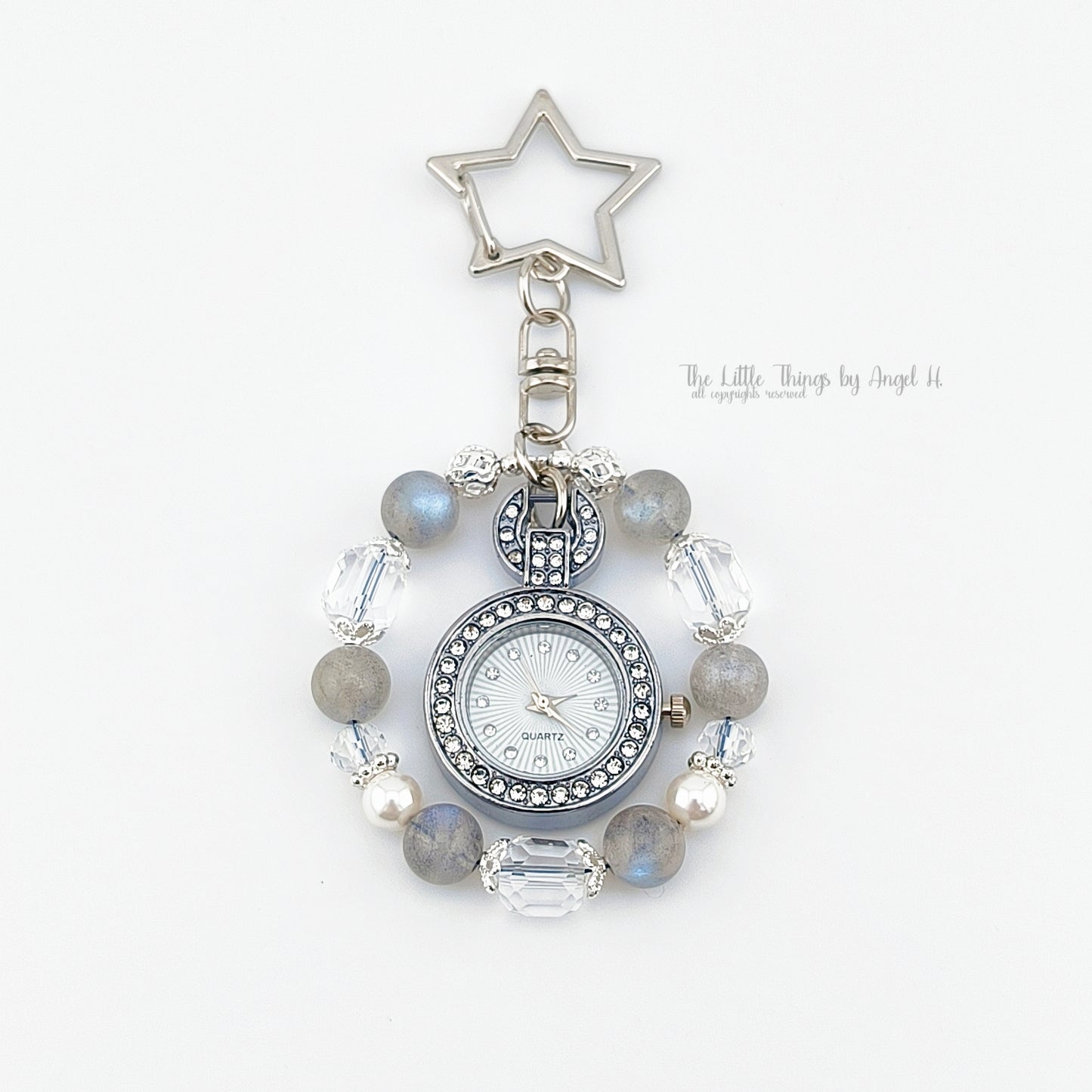 Natural Blue Moonstone Quartz Gemstones Keychain Watch