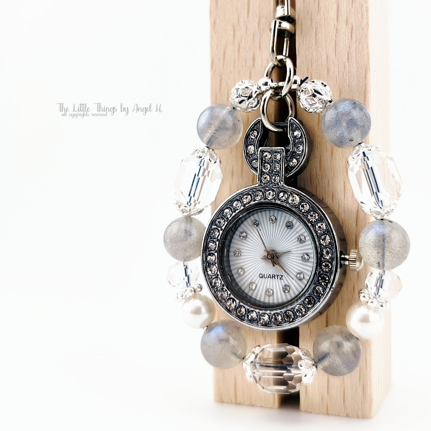 Natural Blue Moonstone Quartz Gemstones Keychain Watch