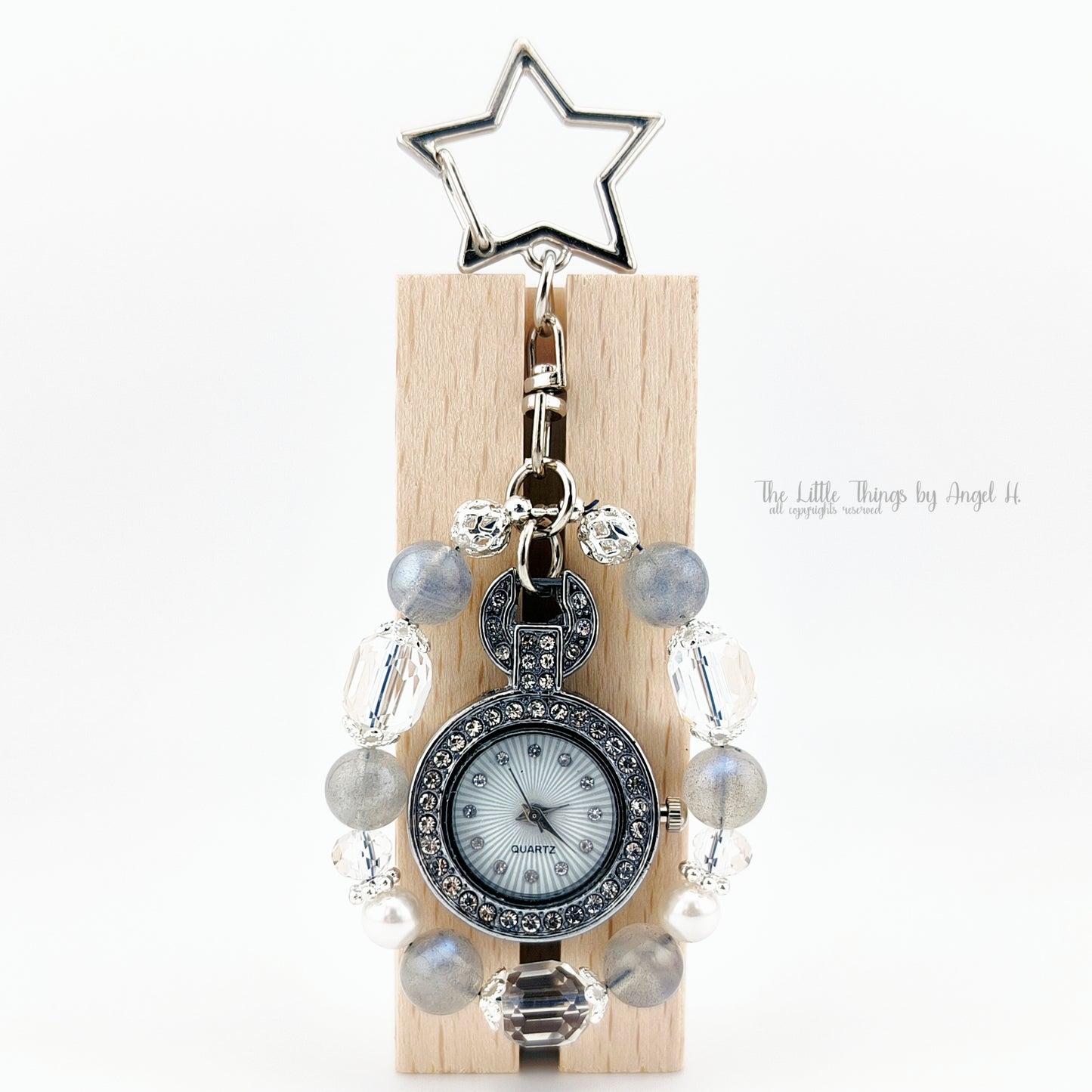 Natural Blue Moonstone Quartz Gemstones Keychain Watch