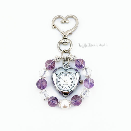 Natural Purple Azeztulite Quartz Gems Keychain Watch