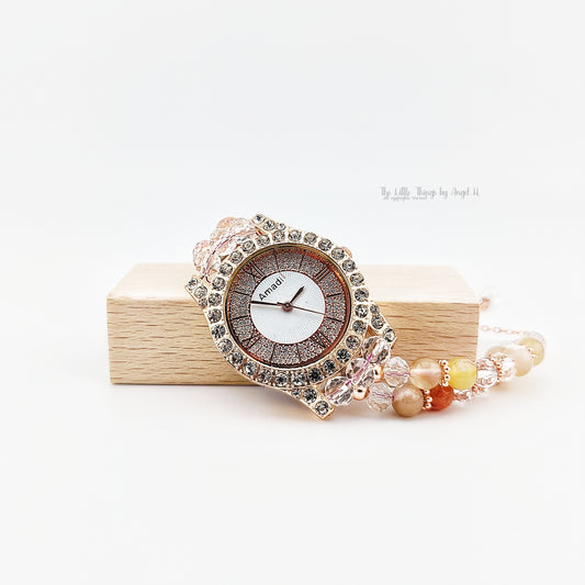 Nature Cherry Blossom Double Braided Agate Zircon Dial Watch