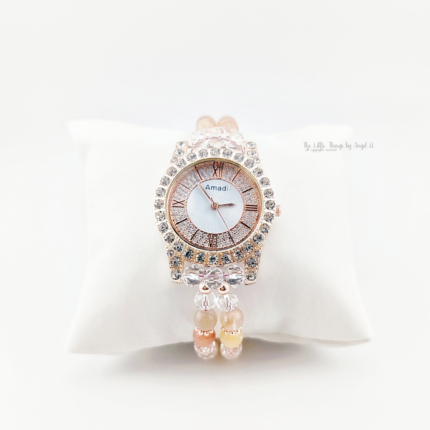 Nature Cherry Blossom Double Braided Agate Zircon Dial Watch